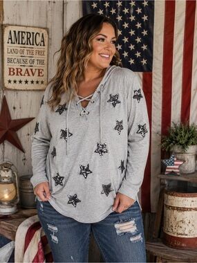 the INC International Concepts Embellished Star Lightweight Hoodie Plus Size 2X